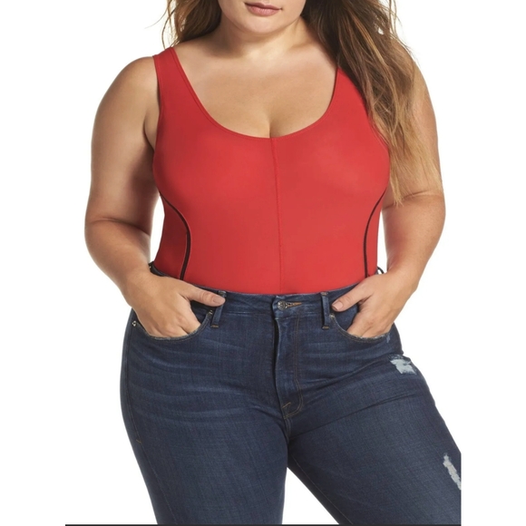 SOLD Good American Red Shaping Compression Scoop Tank Bodysuit sz 5 (16) - Picture 2 of 7